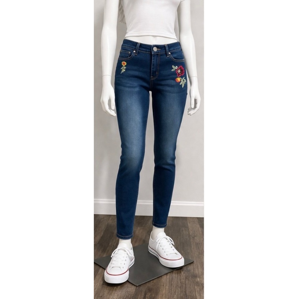 Wonder Nation Girl Denim Jeggings Floral Embroidered Skinny Jean Dark Wash 14/16
